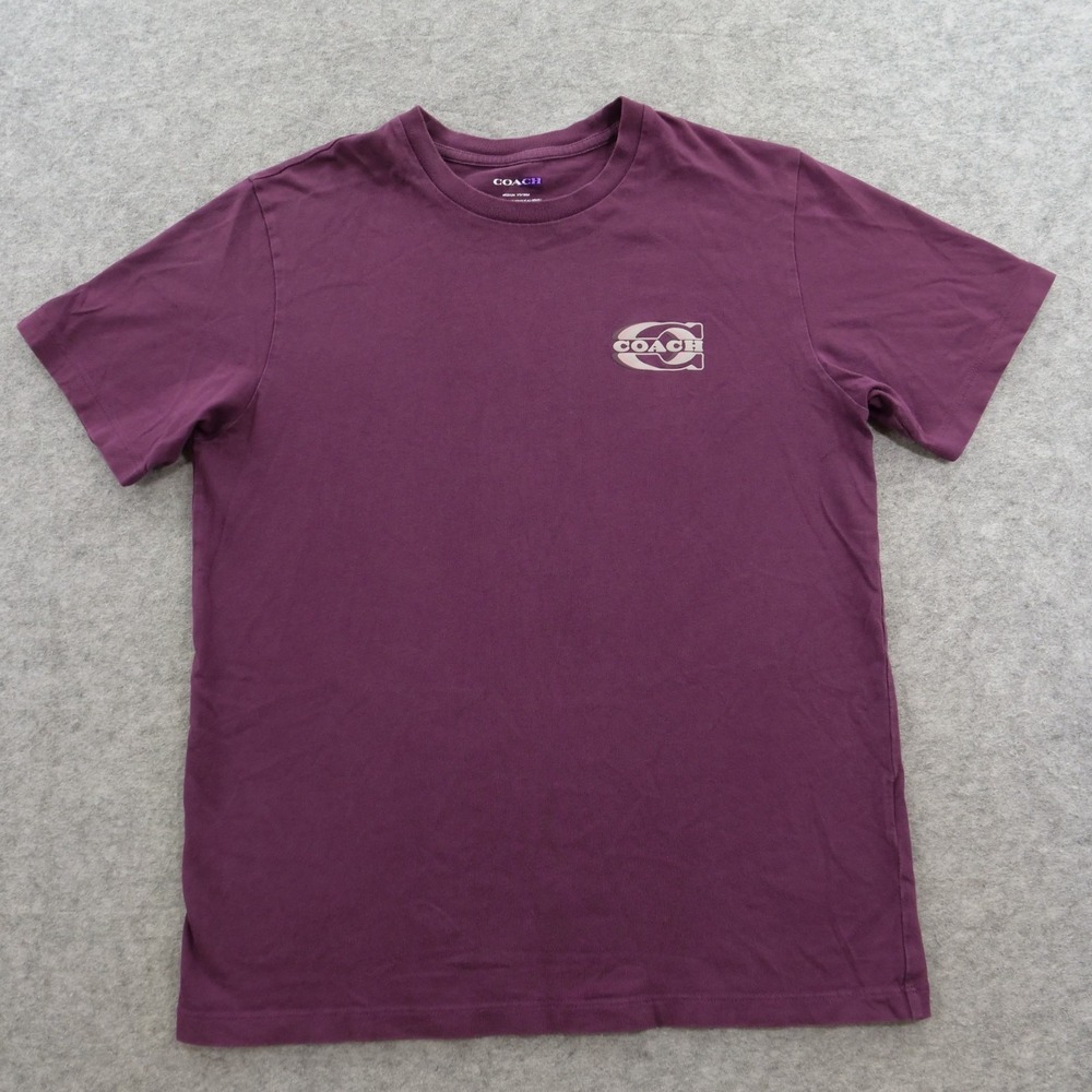 Coach Shirt Mens Medium Purple Graphic Crewneck Short Sleeve C Logo Signature